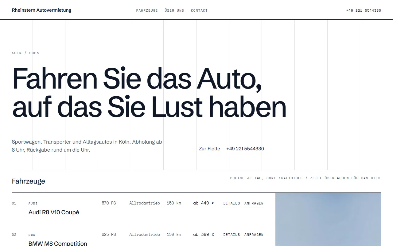 Vorlage Minimal: weiße Fläche, Fahrzeuge als Liste