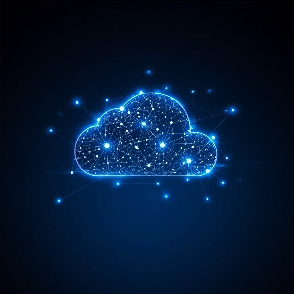 Abstrakte Cloud-Computing-Visualisierung mit leuchtenden verbundenen Knoten