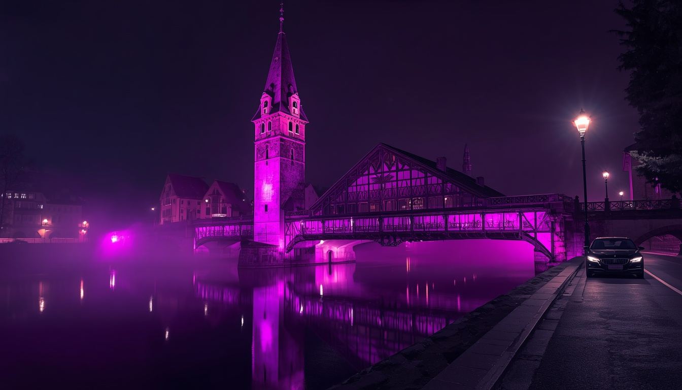 Kapellbrücke mit Wasserturm in Luzern bei Nacht