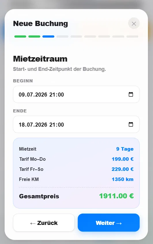HyghFleet: neue Buchung mit Mietzeitraum