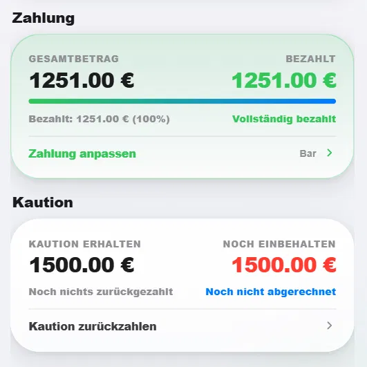 HyghFleet: Zahlung und Kaution einer Buchung