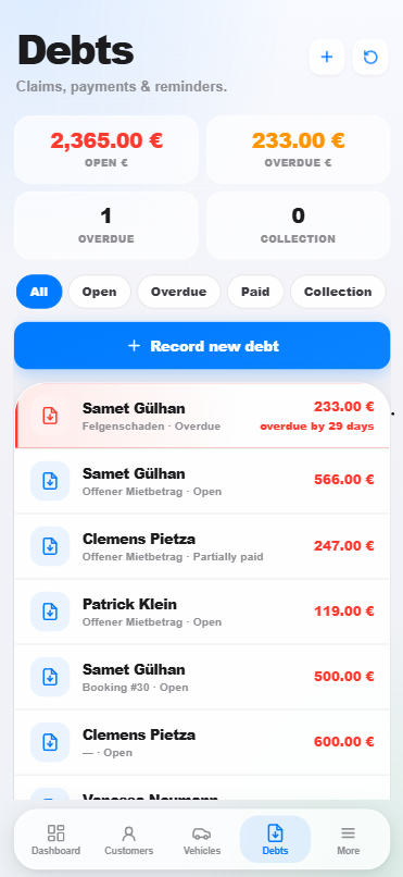 HyghFleet: debt book with open balances
