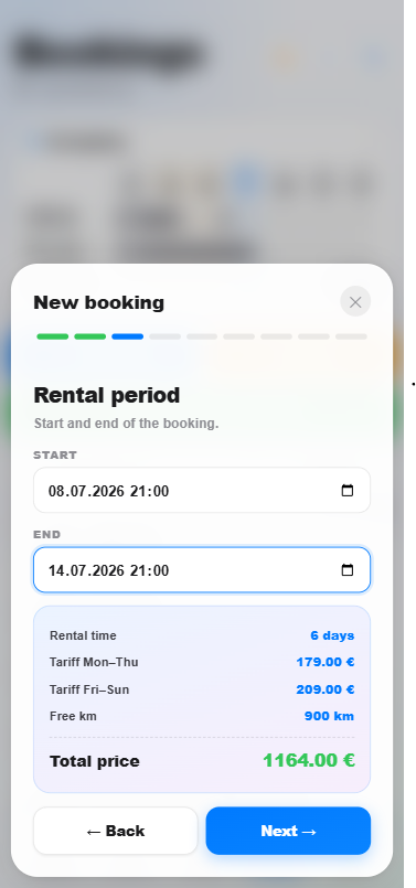 HyghFleet: new booking with rental period